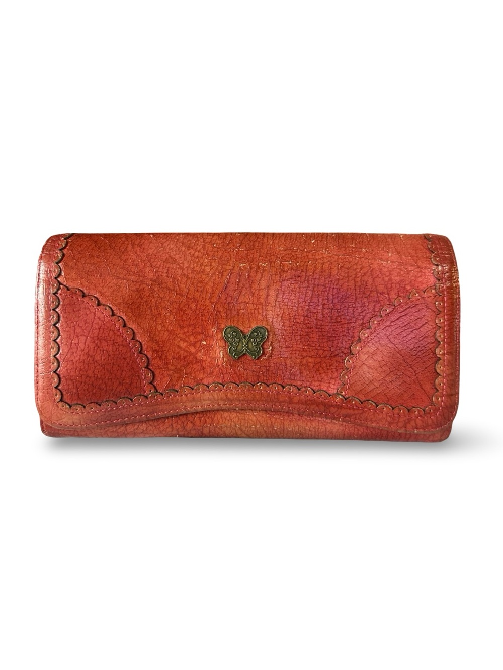 Vintage Anna Sui Red Leather Butterfly Long Wallet - Rare Urban Collection